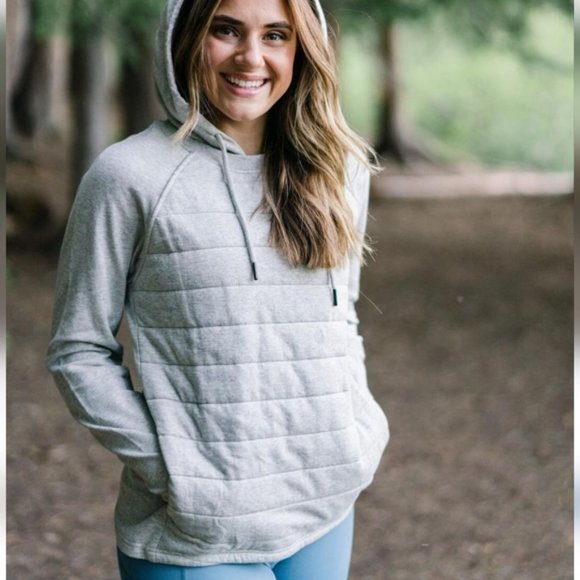 Zyia Active Combo Quilted Hoodie Grey Sweatshirt Size Small - Picture 1 of 10